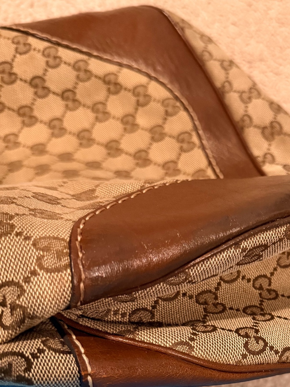 Gucci Brown Leather Trim GG Canvas Interior Zip Pouch